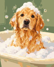 Cargar imagen en el visor de la galería, Pintar por numeros Figured'Art - Baño de burbujas para el golden retriever