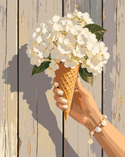 Cargar imagen en el visor de la galería, Pintar por numeros Figured'Art - Ramo de helado de hortensias blancas