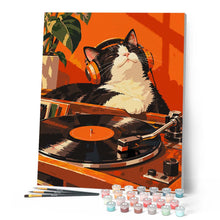Cargar imagen en el visor de la galería, Gato retro disfrutando del vinilo
