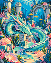 Cargar imagen en el visor de la galería, Pintar por numeros Figured'Art - Dragón marino entre ruinas sumergidas