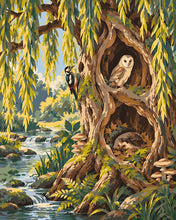 Cargar imagen en el visor de la galería, Pintar por numeros Figured'Art - Las casas del bosque del antiguo sauce