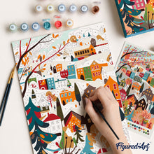 Cargar imagen en el visor de la galería, Kit Regalo Pintura por números - Pueblo Invernal Colorido