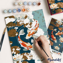 Cargar imagen en el visor de la galería, Kit Regalo Pintura por números - Carpa Koi Vintage y Flores