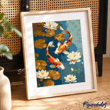 Cargar imagen en el visor de la galería, Kit Regalo Pintura por números - Carpa Koi Vintage y Flores