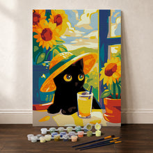 Cargar imagen en el visor de la galería, Kit Regalo Pintura por números - Gato Negro de Verano