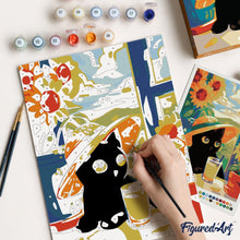Cargar imagen en el visor de la galería, Kit Regalo Pintura por números - Gato Negro de Verano