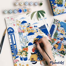 Cargar imagen en el visor de la galería, Kit Regalo Pintura por números - Escapada a Santorini