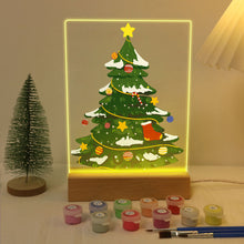 Cargar imagen en el visor de la galería, Pintar por números - Soporte de madera con Luz LED 15x20cm - Árbol de Navidad