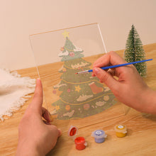 Cargar imagen en el visor de la galería, Pintar por números - Soporte de madera con Luz LED 15x20cm - Árbol de Navidad