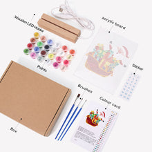 Cargar imagen en el visor de la galería, Pintar por números - Soporte de madera con Luz LED 15x20cm - Papá Noel 01