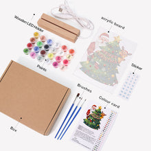 Cargar imagen en el visor de la galería, Pintar por números - Soporte de madera con Luz LED 15x20cm - Papá Noel 03