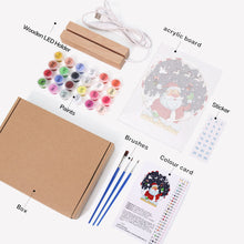 Cargar imagen en el visor de la galería, Pintar por números - Soporte de madera con Luz LED 15x20cm - Papá Noel 06