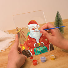 Cargar imagen en el visor de la galería, Pintar por números - Soporte de madera con Luz LED 15x20cm - Papá Noel 09