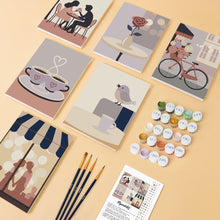 Cargar imagen en el visor de la galería, Mini Pintar por números 15x20cm (6 piezas) - Romance en el Café