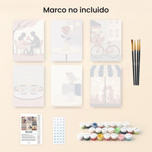 Cargar imagen en el visor de la galería, Mini Pintar por números 15x20cm (6 piezas) - Romance en el Café