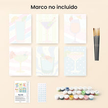 Cargar imagen en el visor de la galería, Mini Pintar por números 15x20cm (6 piezas) - Cócteles Pop Art