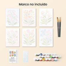 Cargar imagen en el visor de la galería, Mini Pintar por números 15x20cm (6 piezas) - Flores Pastel