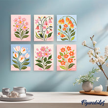 Cargar imagen en el visor de la galería, Mini Pintar por números 15x20cm (6 piezas) - Flores Primaverales
