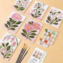 Cargar imagen en el visor de la galería, Mini Pintar por números 15x20cm (6 piezas) - Flores Rosas
