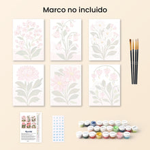 Cargar imagen en el visor de la galería, Mini Pintar por números 15x20cm (6 piezas) - Flores Rosas