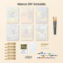 Cargar imagen en el visor de la galería, Mini Pintar por números 15x20cm (6 piezas) - Gato Estilo Van Gogh