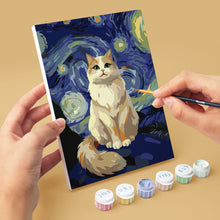 Cargar imagen en el visor de la galería, Mini Pintar por números 15x20cm (6 piezas) - Gatos Noche Estrellada