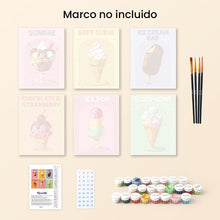 Cargar imagen en el visor de la galería, Mini Pintar por números 15x20cm (6 piezas) - Helados Retro