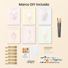Cargar imagen en el visor de la galería, Mini Pintar por números 15x20cm (6 piezas) - Helados Retro