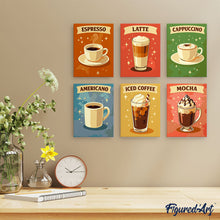 Cargar imagen en el visor de la galería, Mini Pintar por números 15x20cm (6 piezas) - Café Clásico