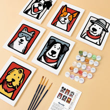 Cargar imagen en el visor de la galería, Mini Pintar por números 15x20cm (6 piezas) - Amigos con Bandana 1