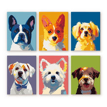 Cargar imagen en el visor de la galería, Mini Pintar por números 15x20cm (6 piezas) - Retratos Modernos de Perros 1 Figured'Art