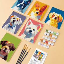 Cargar imagen en el visor de la galería, Mini Pintar por números 15x20cm (6 piezas) - Retratos Modernos de Perros 1