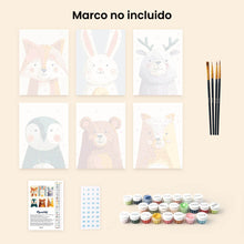 Cargar imagen en el visor de la galería, Mini Pintar por números 15x20cm (6 piezas) - Retratos del Bosque 1