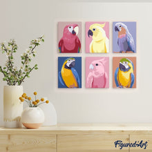 Cargar imagen en el visor de la galería, Mini Pintar por números 15x20cm (6 piezas) - Plumas Tropicales