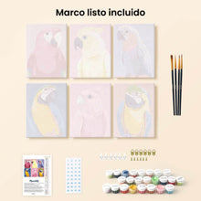 Cargar imagen en el visor de la galería, Mini Pintar por números 15x20cm (6 piezas) - Plumas Tropicales