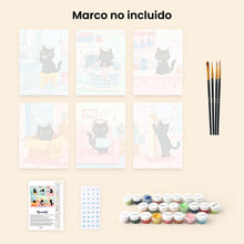 Cargar imagen en el visor de la galería, Mini Pintar por números 15x20cm (6 piezas) - Gatito en Casa