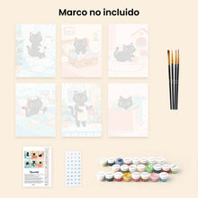 Cargar imagen en el visor de la galería, Mini Pintar por números 15x20cm (6 piezas) - Gatito Juguetón