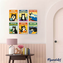 Cargar imagen en el visor de la galería, Mini Pintar por números 15x20cm (6 piezas) - Buenos Momentos con Gatos