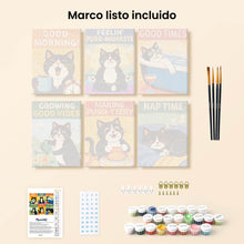 Cargar imagen en el visor de la galería, Mini Pintar por números 15x20cm (6 piezas) - Buenos Momentos con Gatos