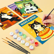 Cargar imagen en el visor de la galería, Mini Pintar por números 15x20cm (6 piezas) - Momentos Felices con Gatos