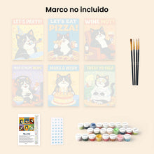 Cargar imagen en el visor de la galería, Mini Pintar por números 15x20cm (6 piezas) - Momentos Felices con Gatos