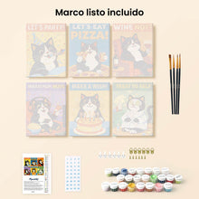 Cargar imagen en el visor de la galería, Mini Pintar por números 15x20cm (6 piezas) - Momentos Felices con Gatos