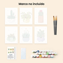 Cargar imagen en el visor de la galería, Mini Pintar por números 15x20cm (6 piezas) - Colección de Cactus Tiernos 1