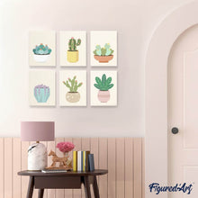 Cargar imagen en el visor de la galería, Mini Pintar por números 15x20cm (6 piezas) - Colección de Cactus Tiernos 2