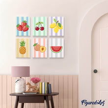 Cargar imagen en el visor de la galería, Mini Pintar por números 15x20cm (6 piezas) - Set de Frutas Soleadas