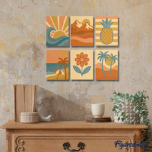 Cargar imagen en el visor de la galería, Mini Pintar por números 15x20cm (6 piezas) - Vibras Retro de Verano