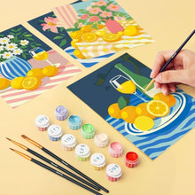 Cargar imagen en el visor de la galería, Mini Pintar por números 15x20cm (6 piezas) - Ramo Dorado de Limones