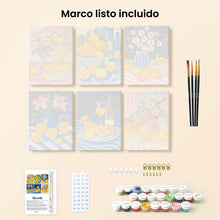 Cargar imagen en el visor de la galería, Mini Pintar por números 15x20cm (6 piezas) - Ramo Dorado de Limones