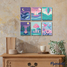 Cargar imagen en el visor de la galería, Mini Pintar por números 15x20cm (6 piezas) - Pequeños Paisajes de Sueño