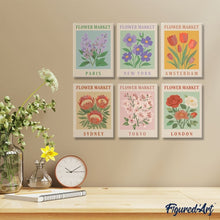 Cargar imagen en el visor de la galería, Mini Pintar por números 15x20cm (6 piezas) - Mercado de Flores 1